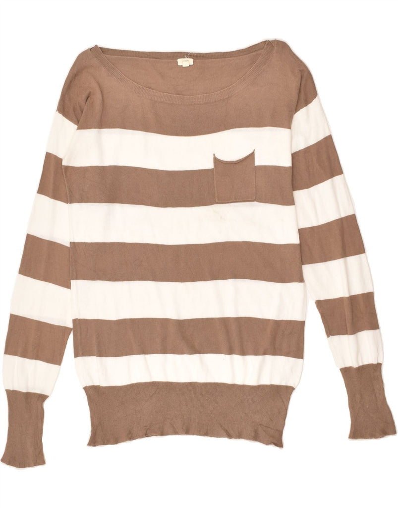 J. CREW Womens Boat Neck Jumper Sweater UK 10 Small Brown Striped Cotton | Vintage J. Crew | Thrift | Second-Hand J. Crew | Used Clothing | Messina Hembry 