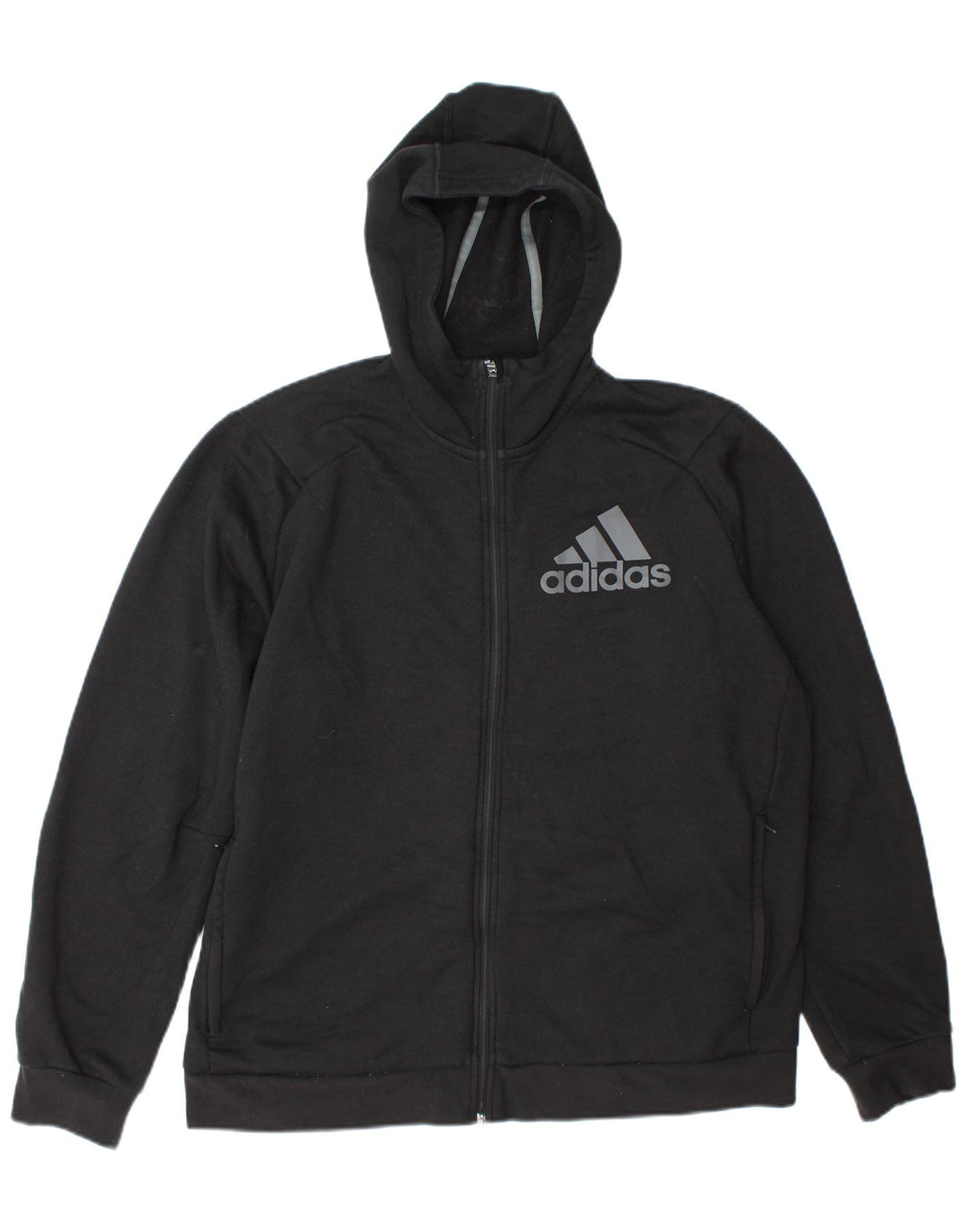 Adidas Mens Graphic Zip Hoodie Sweater XL Grey Polyester