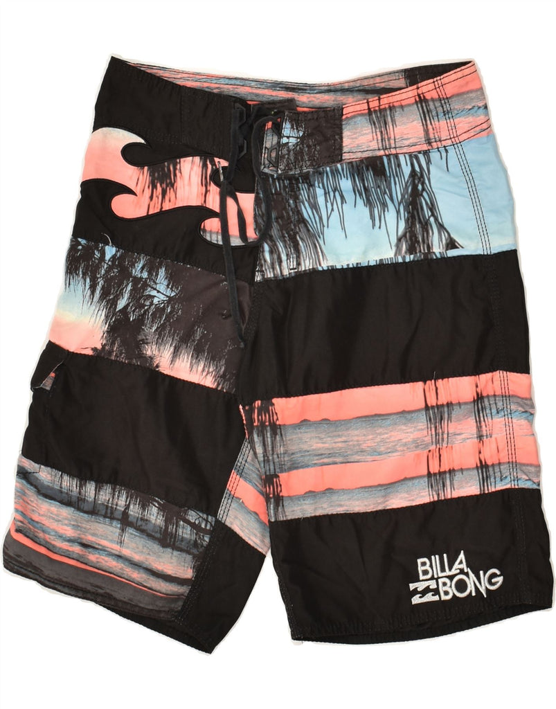 BILLABONG Boys Graphic Swimming Shorts 13-14 Years Black Striped Polyester | Vintage Billabong | Thrift | Second-Hand Billabong | Used Clothing | Messina Hembry 