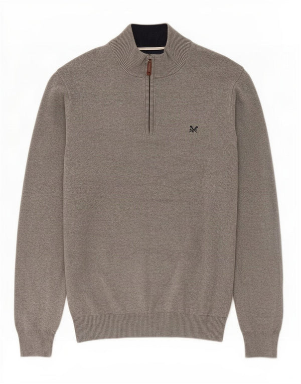 Crew Clothing Mens Zip Neck Jumper Sweater Large Grey Cotton