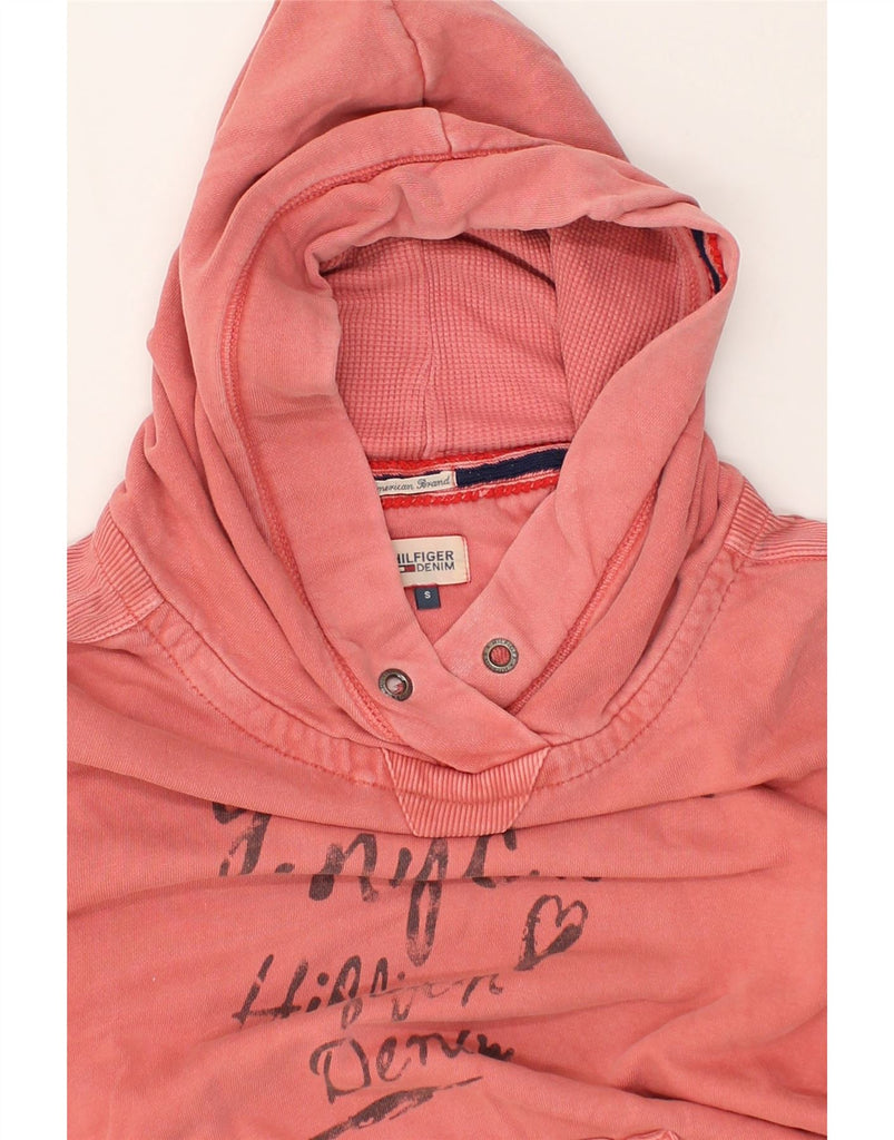 TOMMY HILFIGER Womens Graphic Hoodie Jumper UK 10 Small Pink | Vintage Tommy Hilfiger | Thrift | Second-Hand Tommy Hilfiger | Used Clothing | Messina Hembry 