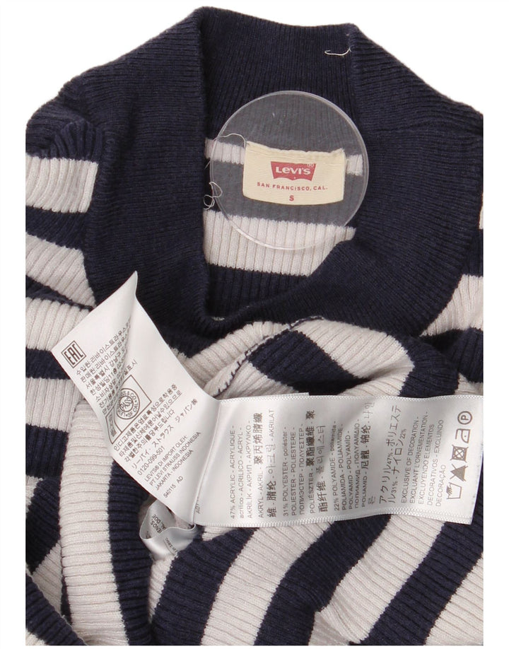 Levi's Womens Crop Crew Neck Jumper Sweater UK 8 Small Navy Blue Striped