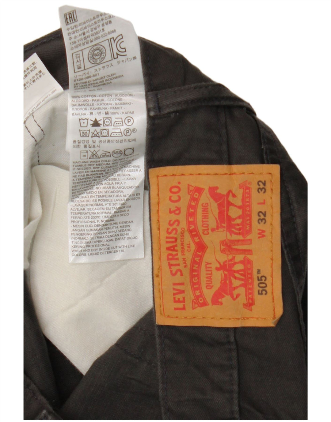 LEVI'S Mens 505 Straight Casual Trousers W32 L32 Grey Cotton