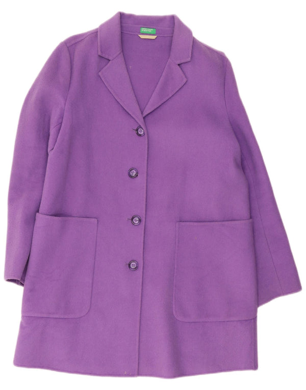 Benetton Womens Overcoat UK 14 Large Purple Wool