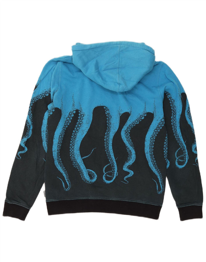 Octopus Mens Graphic Hoodie Jumper Small Blue Colourblock Cotton
