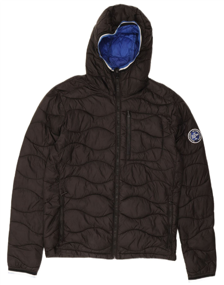 SUPERDRY Mens Hooded Padded Jacket UK 36 Small Black Nylon
