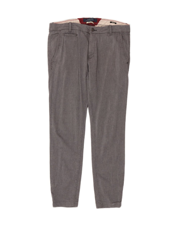 Zara Mens Slim Fit Chino Trousers EU 44 Large W34 L30 Grey Houndstooth