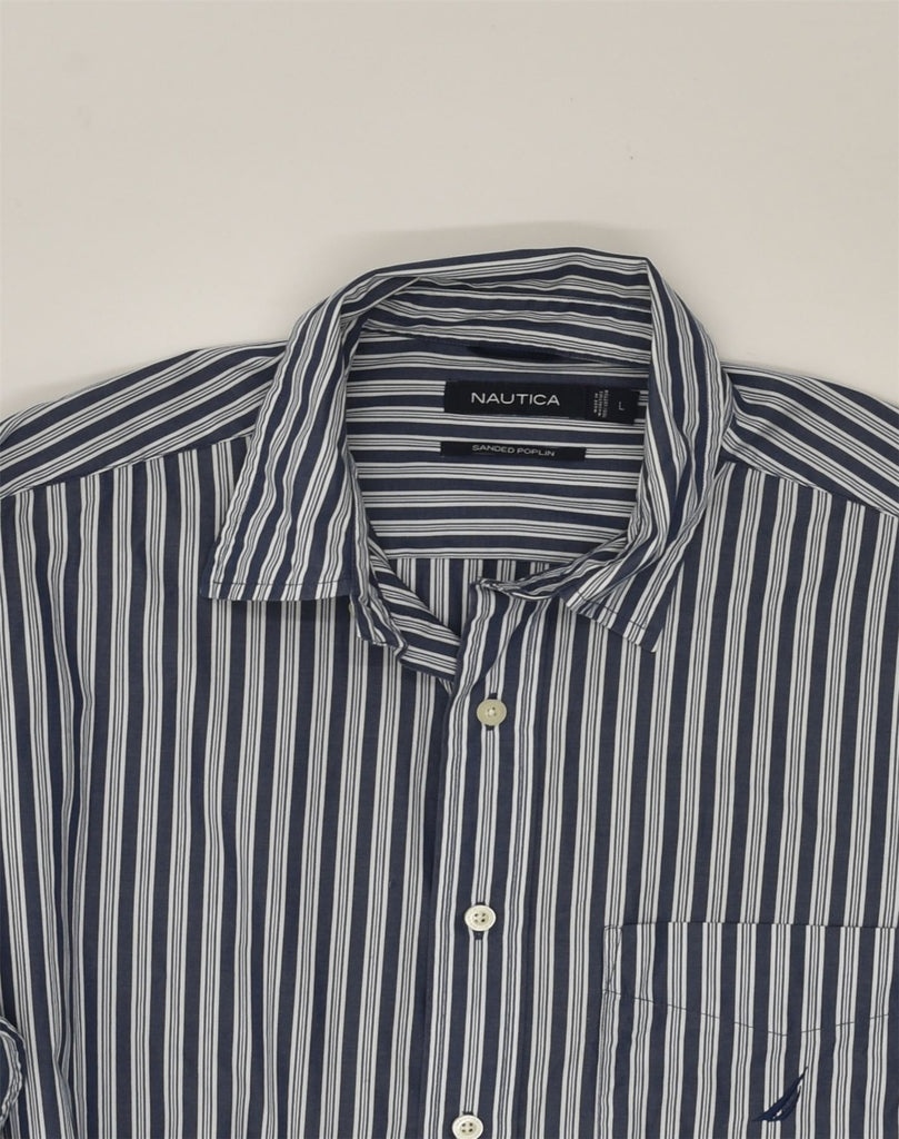 NAUTICA Mens Shirt Large Navy Blue Striped Cotton | Vintage Nautica | Thrift | Second-Hand Nautica | Used Clothing | Messina Hembry 