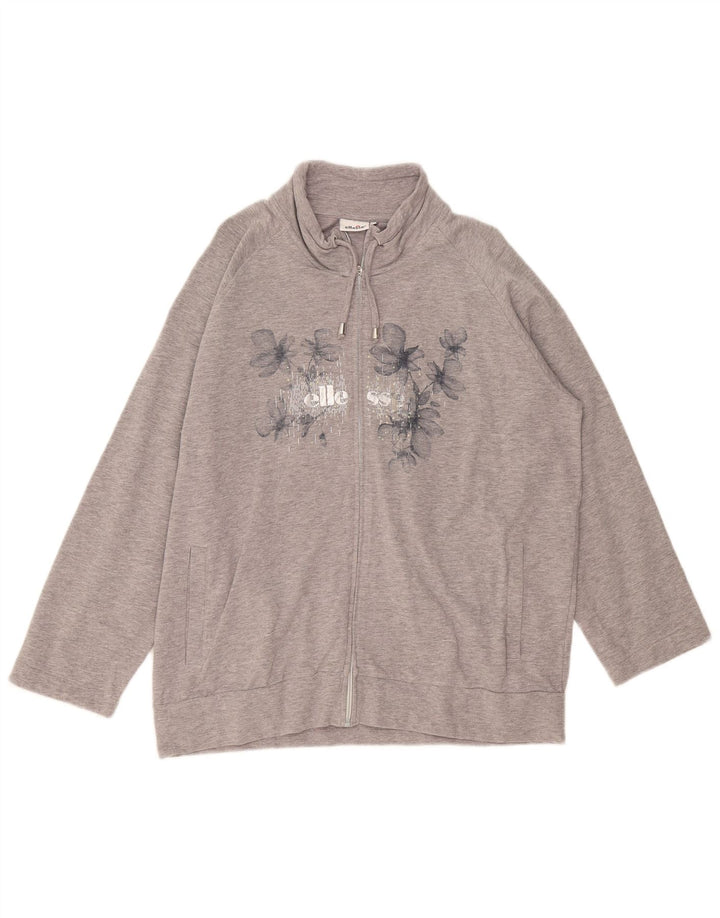 Ellesse Womens Graphic Tracksuit Top Jacket UK 20 2XL Grey Floral Cotton