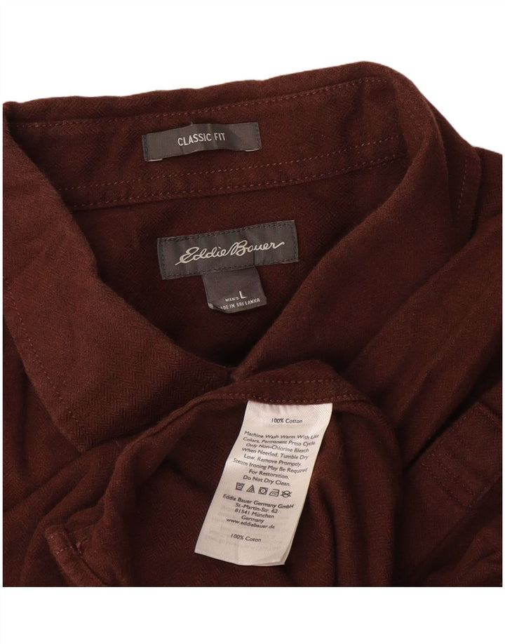 Eddie Bauer Mens Classic Fit Flannel Shirt Large Brown