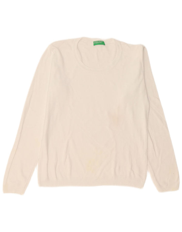 Benetton Womens Boat Neck Jumper Sweater UK 14 Medium White