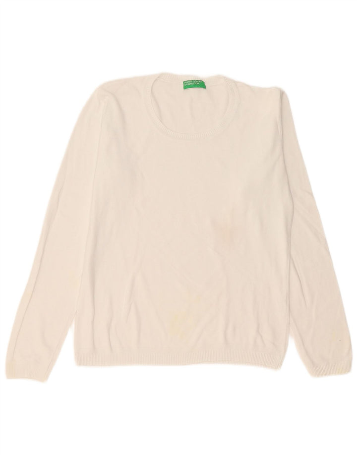 Benetton Womens Boat Neck Jumper Sweater UK 14 Medium White