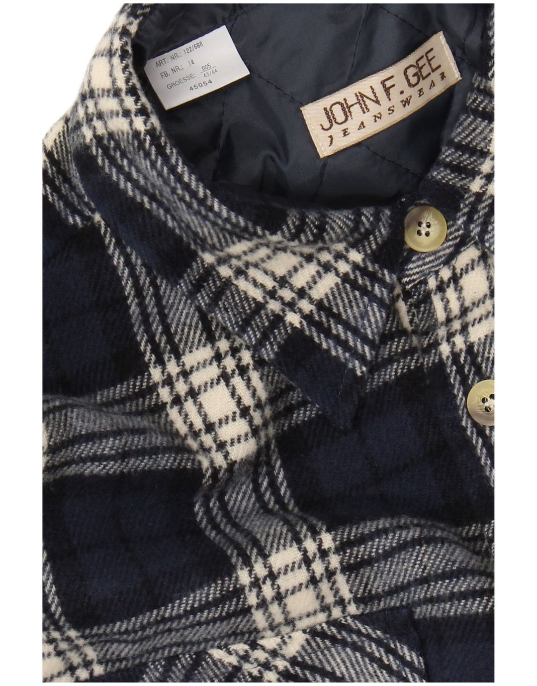 JOHN F GEE Mens Lumberjack Flannel Shirt Size 43/44 XL Navy Blue Check