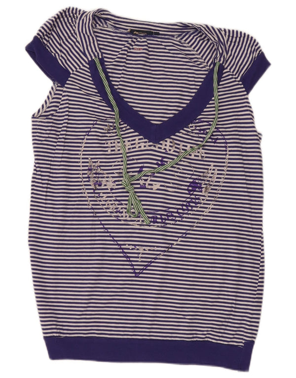 Gas Womens Graphic Blouse Top UK 14 Large Blue Striped Cotton
