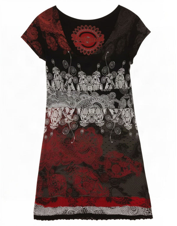 Desigual Womens Short Sleeves Basic Dress UK 18 XL Black Paisley Viscose