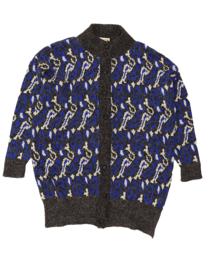 VINTAGE Womens Abstract Pattern Cardigan Sweater UK 16 Large Blue