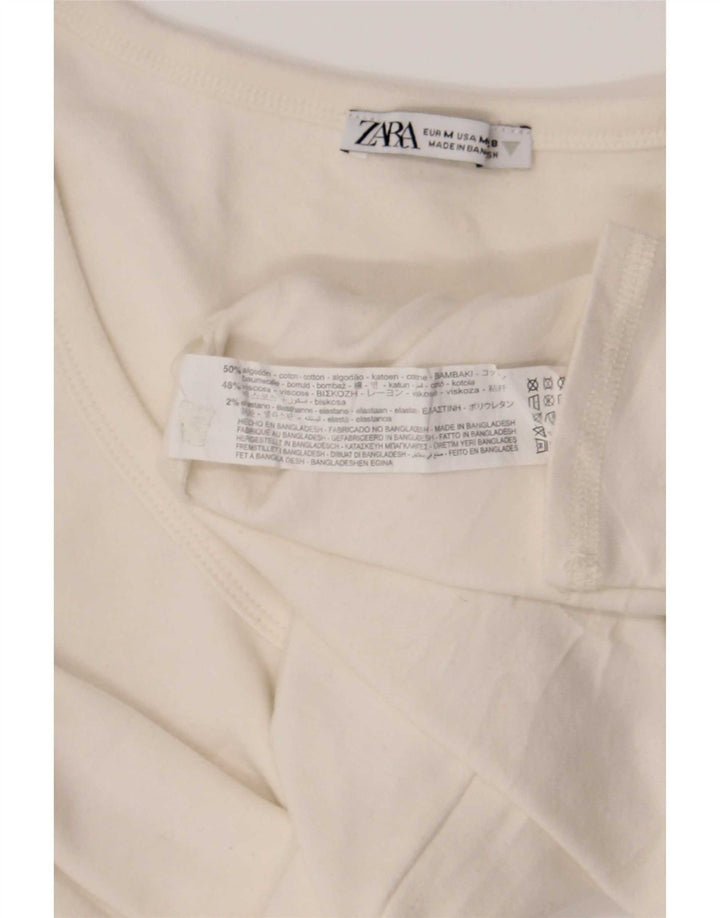 Zara Womens Crop Top Long Sleeve UK 12 Medium White Cotton