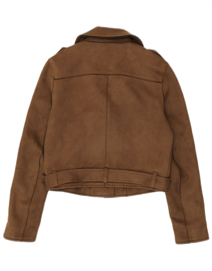 Zara Womens Crop Biker Jacket UK 6 XS Brown