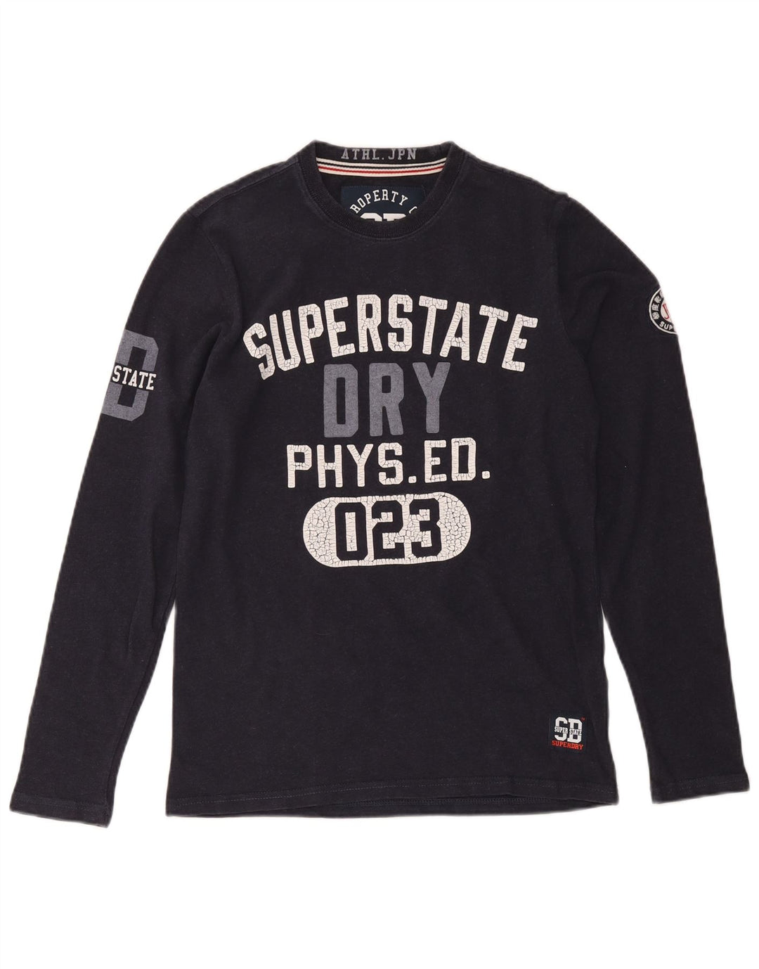Superdry Mens Graphic Top Long Sleeve Small Navy Blue Cotton