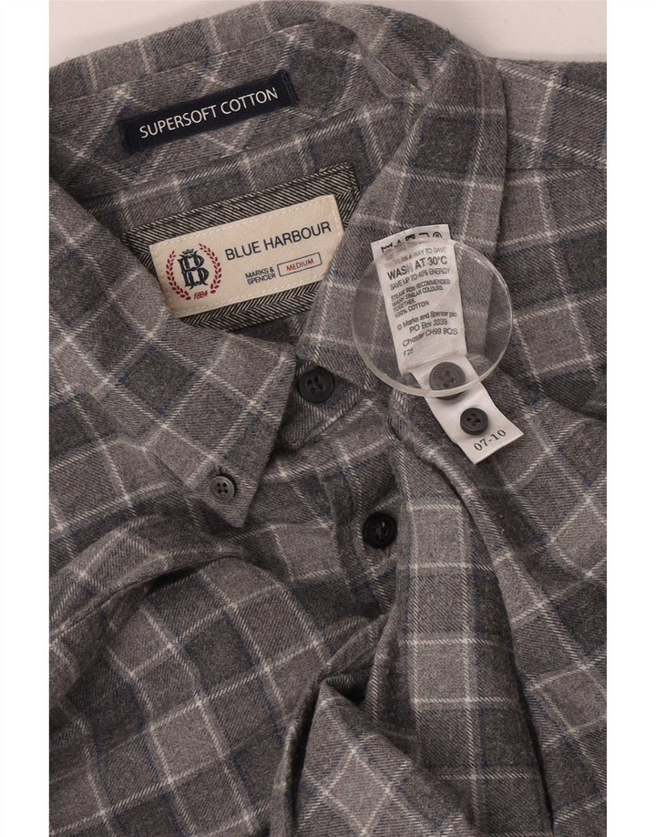 Marks & Spencer Mens Blue Harbour Flannel Shirt Medium Grey Check Cotton