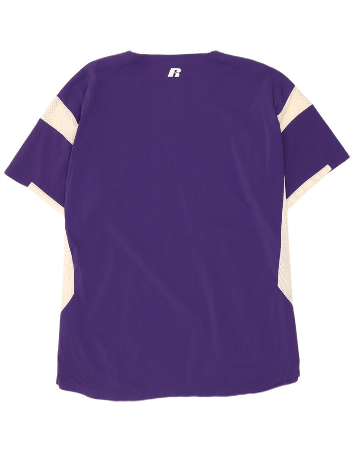 RUSSELL ATHLETIC Mens T-Shirt Top Large Purple Colourblock Nylon