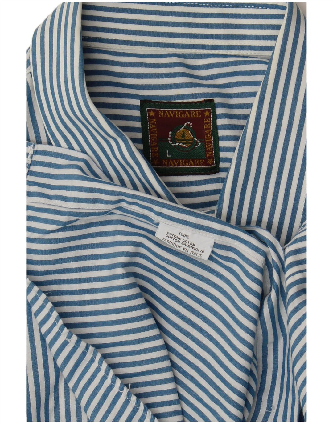 NAVIGARE Mens Shirt Large Blue Pinstripe Cotton