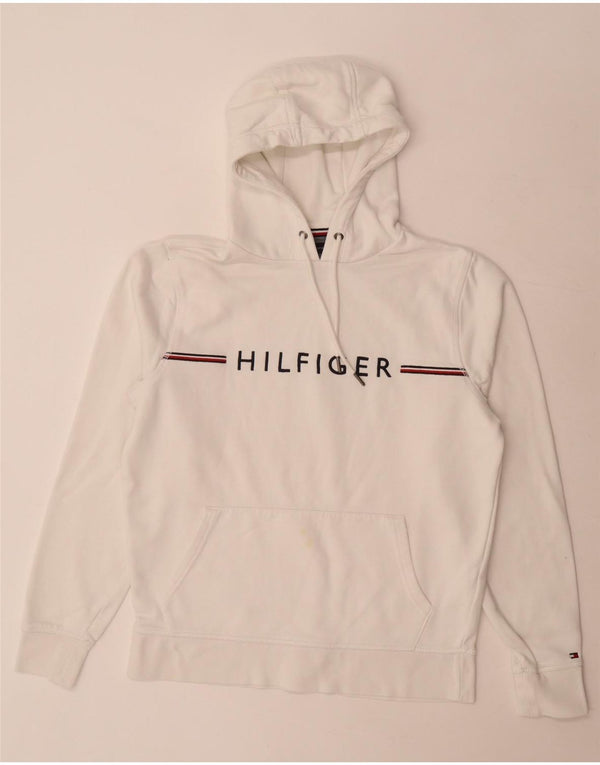 Tommy Hilfiger Mens Graphic Hoodie Jumper Small White Cotton