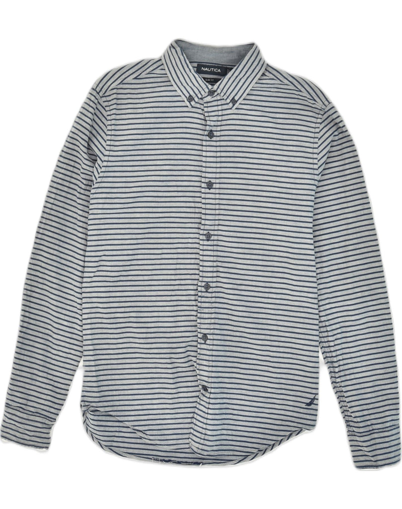 NAUTICA Mens Slim Fit Shirt Small Grey Striped Cotton | Vintage Nautica | Thrift | Second-Hand Nautica | Used Clothing | Messina Hembry 