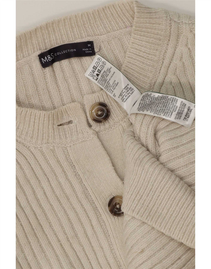 Marks & Spencer Womens Cardigan Sweater UK 12 Medium Off White Polyester