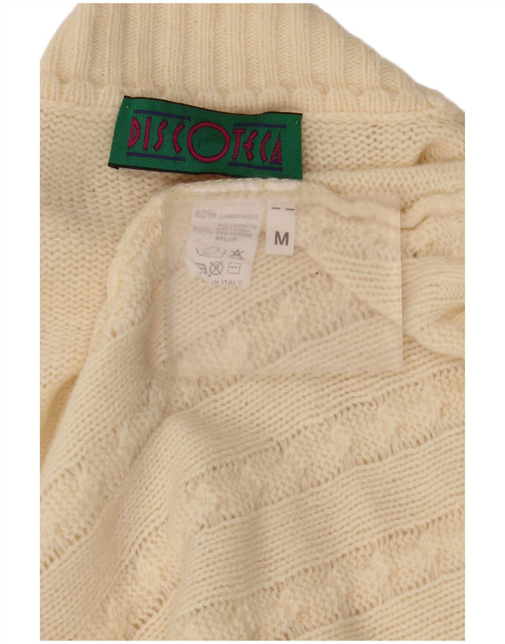 Vintage Womens Graphic Turtle Neck Jumper Sweater UK 14 Medium Off White