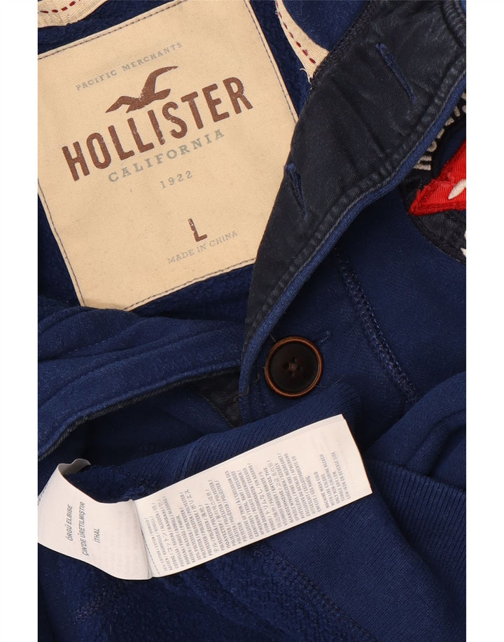 Hollister Mens Button Neck Sweatshirt Jumper Large Blue Cotton
