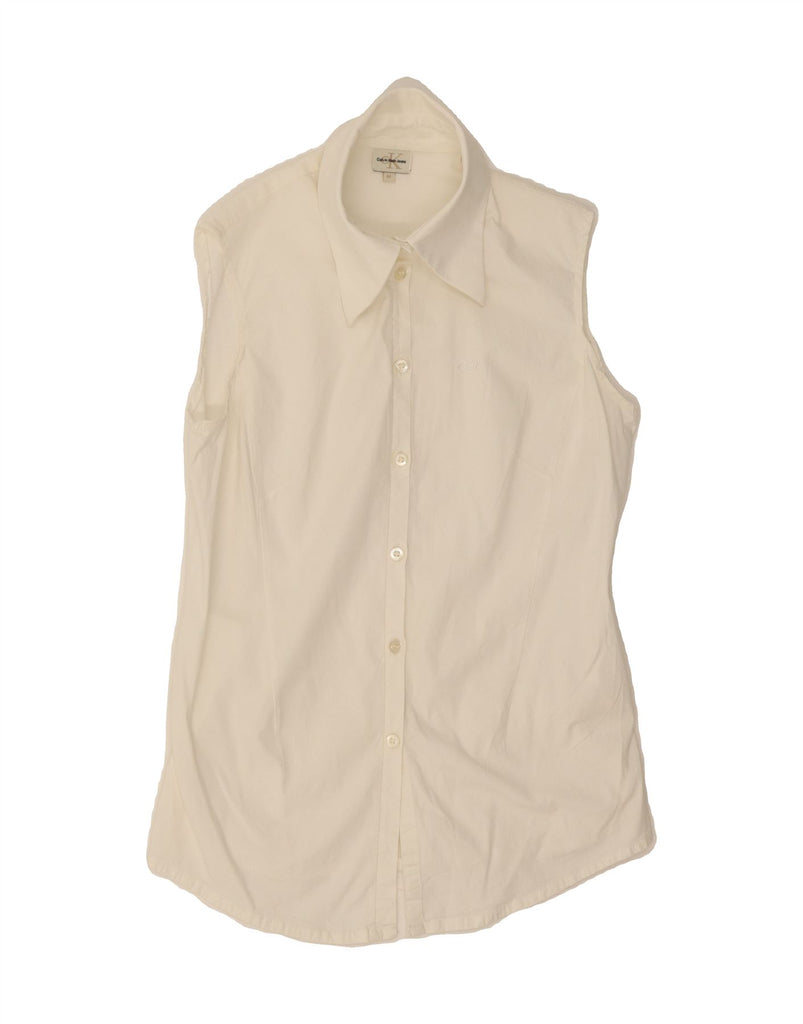CALVIN KLEIN JEANS Womens Sleeveless Shirt UK 12 Medium White Cotton Vintage Calvin Klein Jeans and Second-Hand Calvin Klein Jeans from Messina Hembry 