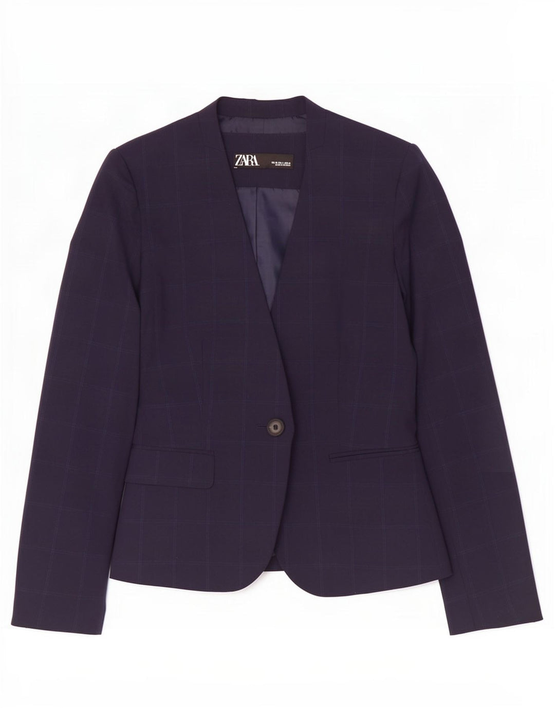 Zara Womens 1 Button Blazer Jacket EU 38 Small Navy Blue Check