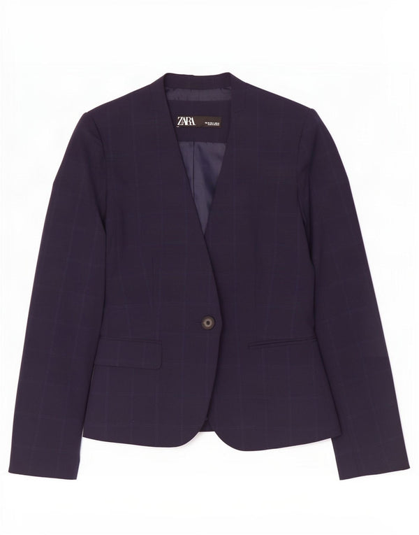 Zara Womens 1 Button Blazer Jacket EU 38 Small Navy Blue Check