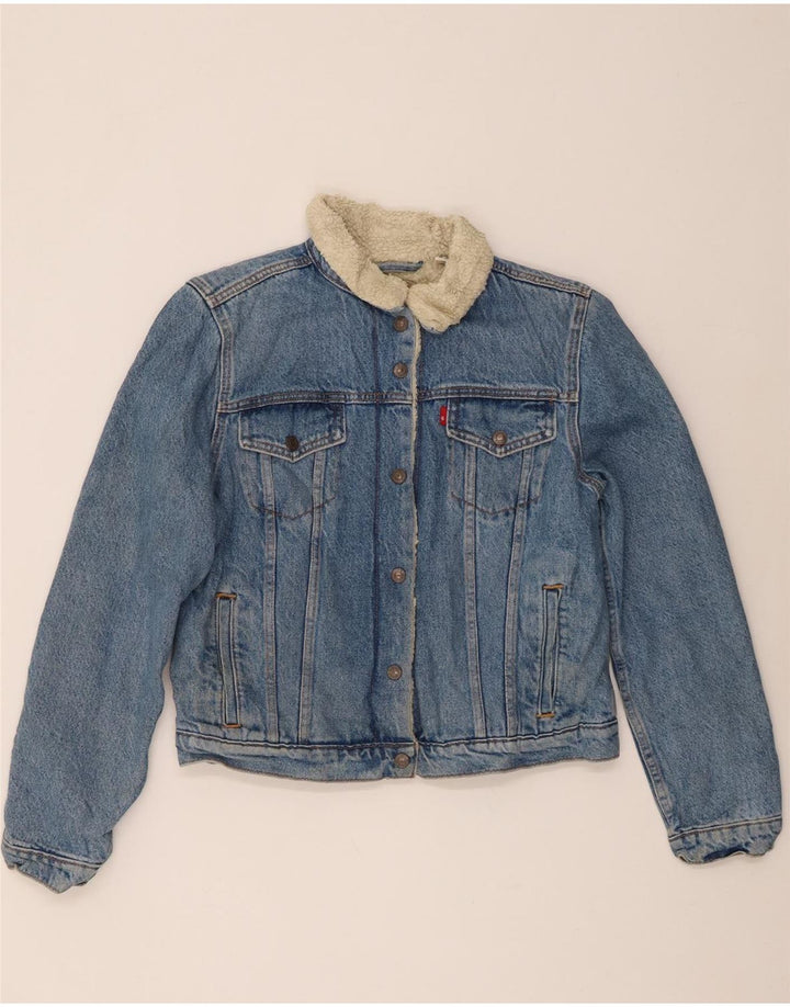 Levi's Womens Denim Sherpa Jacket UK 14 Large Blue Cotton