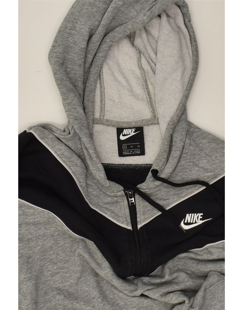 NIKE Womens Crop Hoodie Jumper UK 18 XL Grey Colourblock Cotton | Vintage Nike | Thrift | Second-Hand Nike | Used Clothing | Messina Hembry 