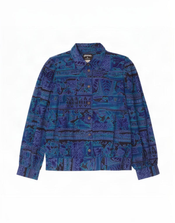 Stitches Womens Abstract Pattern Long Sleeve Blouse Top US 12 Large Blue