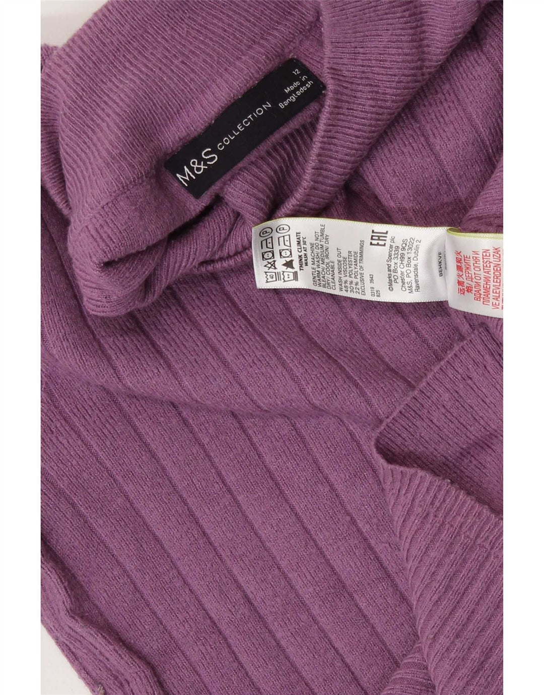 Marks & Spencer Womens Turtle Neck Jumper Sweater UK 12 Medium Purple