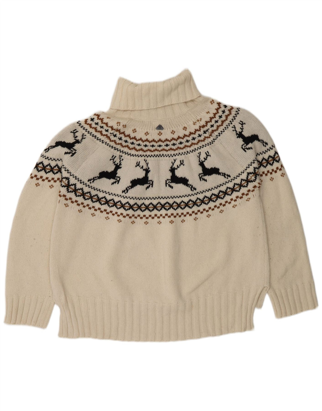 Barbour Womens Roll Neck Jumper Sweater UK 16 Large White Fair Isle Wool