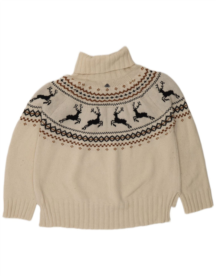 Barbour Womens Roll Neck Jumper Sweater UK 16 Large White Fair Isle Wool