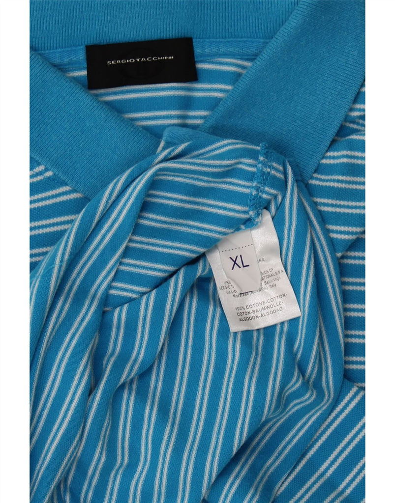 SERGIO TACCHINI Mens Polo Shirt XL Blue Striped Cotton Vintage Sergio Tacchini and Second-Hand Sergio Tacchini from Messina Hembry 