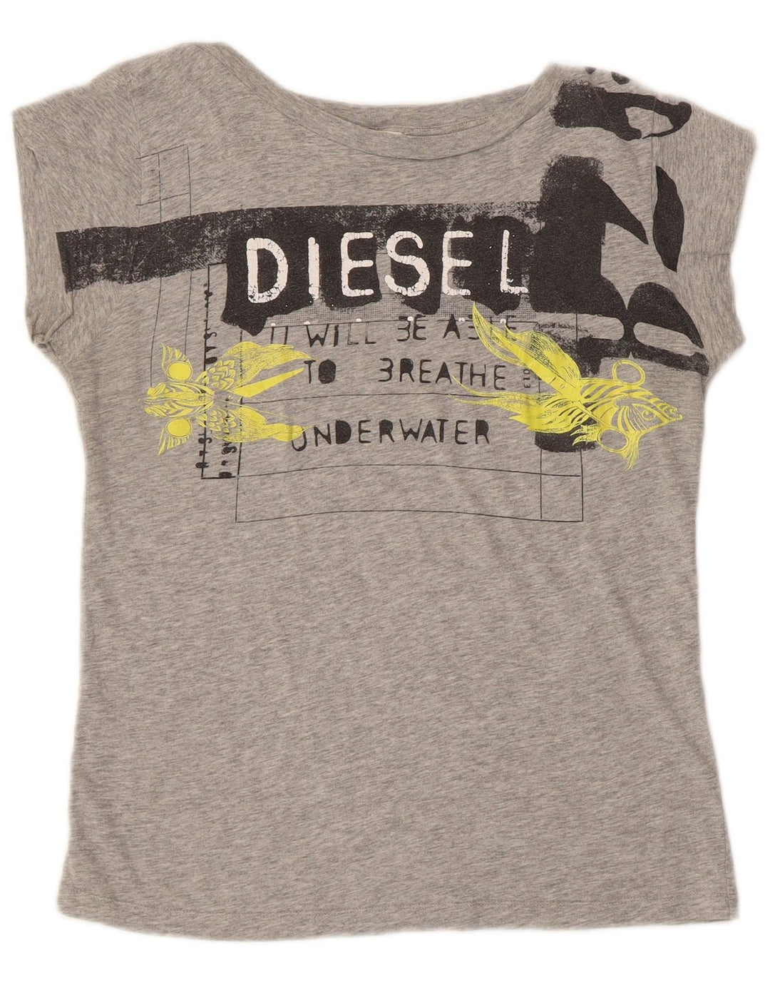 Diesel Womens Graphic T-Shirt Top UK 12 Medium Grey Flecked