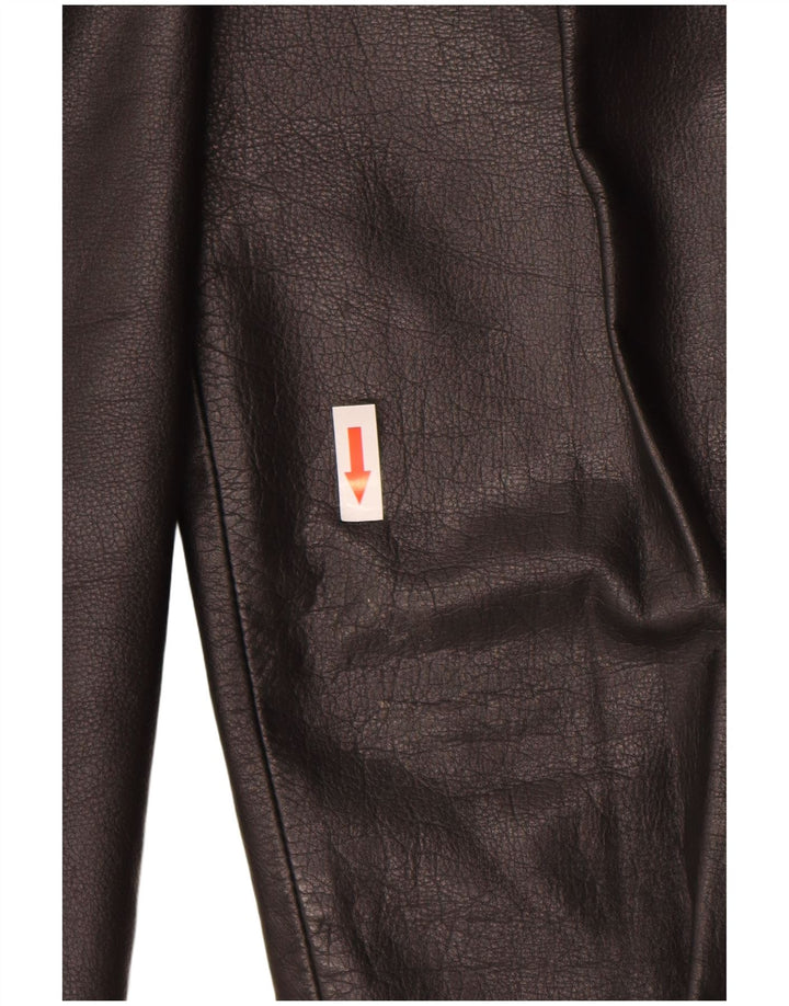 Vintage Womens Straight Leather Trousers W36 L31 Black