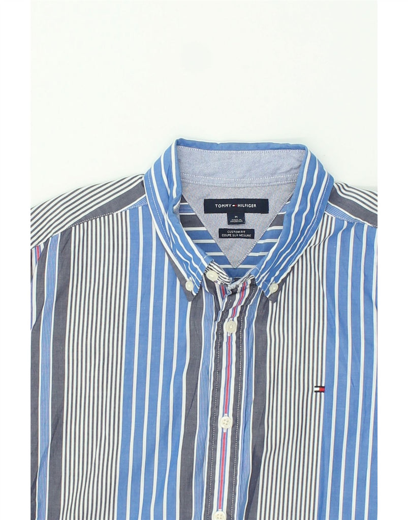 TOMMY HILFIGER Mens Custom Fit Short Sleeve Shirt Medium Blue Striped | Vintage Tommy Hilfiger | Thrift | Second-Hand Tommy Hilfiger | Used Clothing | Messina Hembry 