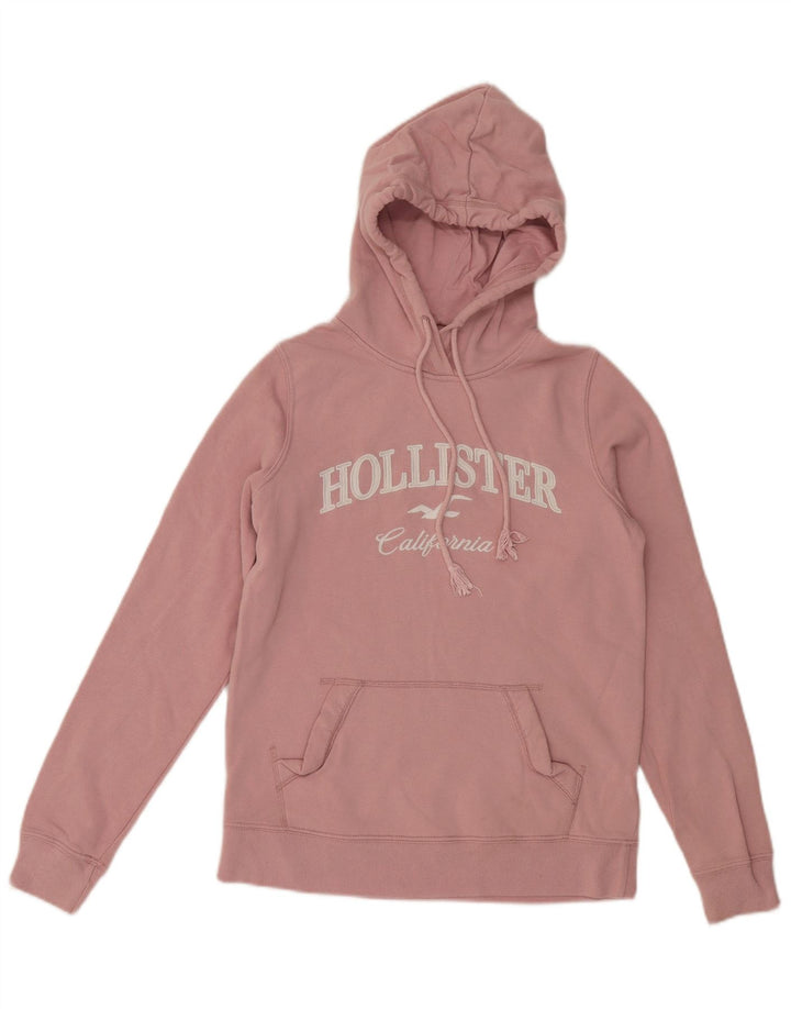 HOLLISTER Womens Graphic Hoodie Jumper UK 6 XS Pink Cotton