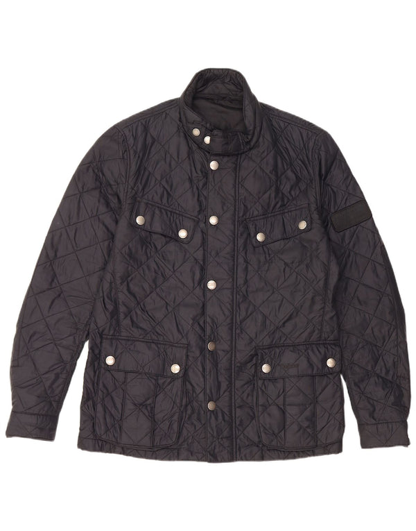 Barbour Mens Quilted Jacket UK 38 Medium Navy Blue Polyamide