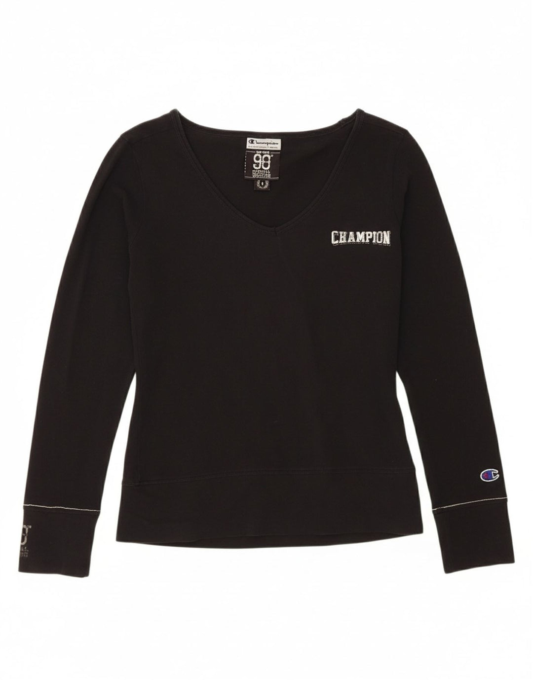CHAMPION Womens Graphic Top Long Sleeve UK 14 Large Black Cotton