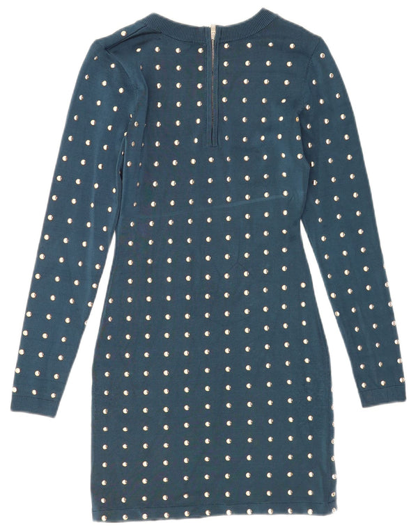 Marciano Womens Long Sleeve Jumper Dress UK 4 XS Navy Blue Spotted