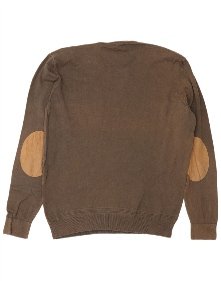 Zara Mens Crew Neck Jumper Sweater Large Brown Cotton