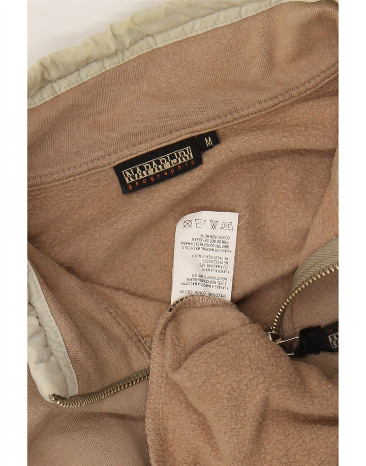 NAPAPIJRI Mens Graphic Zip Neck Sweatshirt Jumper Medium Beige Cotton